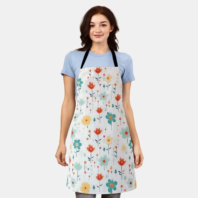 Colourful Cute Flowers Pattern Apron (Worn)