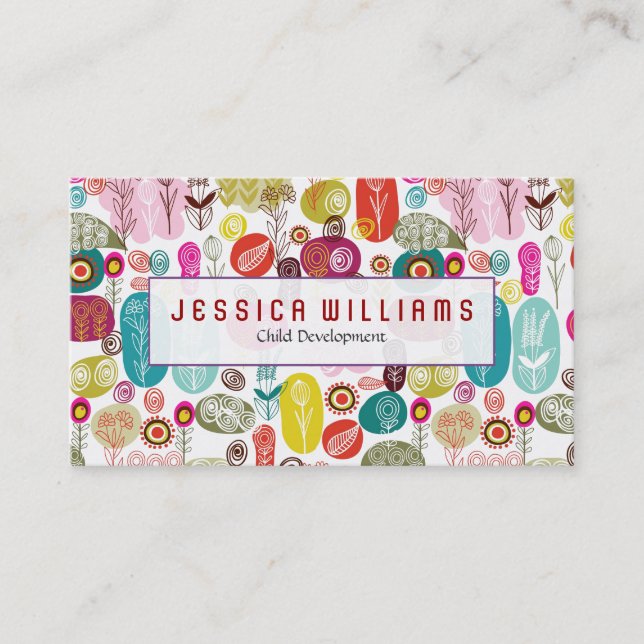 Colourful Cute Flowers Pattern Business Card (Front)