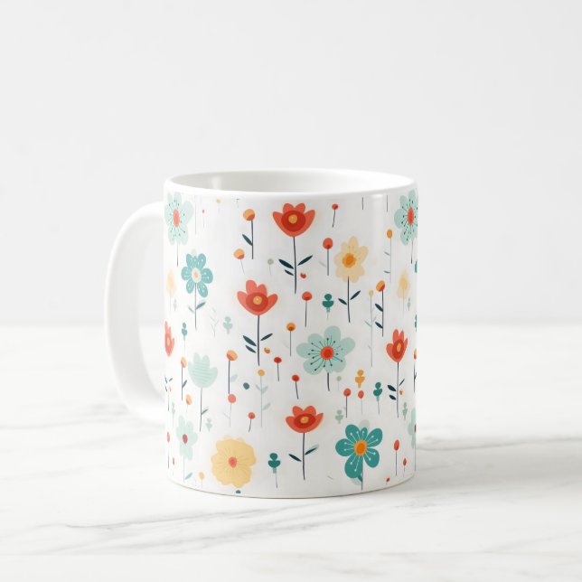 Colourful Cute Flowers Pattern Coffee Mug (Front Left)