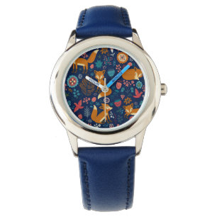 Colourful Cute Foxes & Flowers Illustration Watch