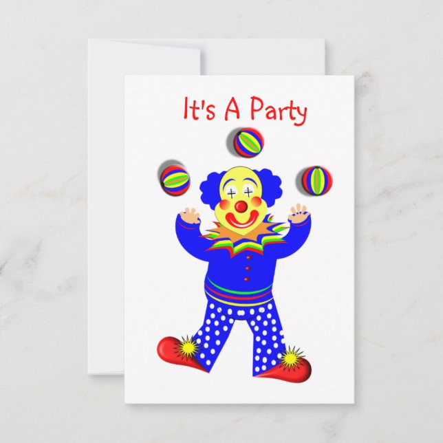 Colourful Cute Fun Circus Clown Juggling Invitation (Front)