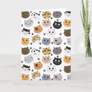 Colourful Cute Funny Cats & Paw Pattern Card