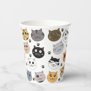 Colourful Cute Funny Cats & Paw Pattern Paper Cups
