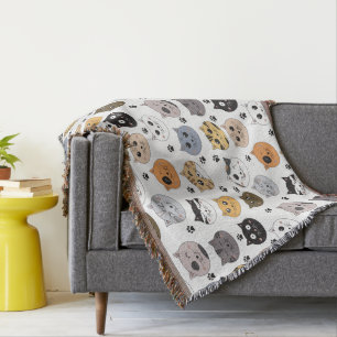 Colourful Cute Funny Cats & Paw Pattern Throw Blanket