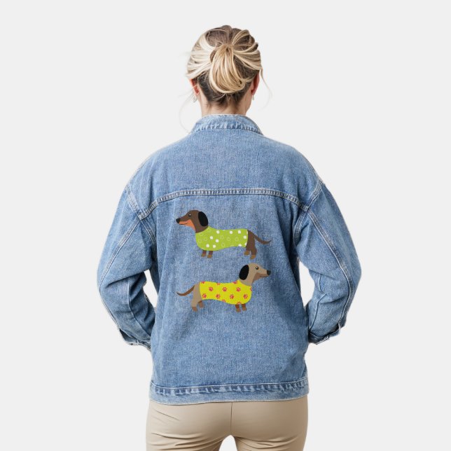 Colourful Cute Funny Dachshund Dog Lovers  Denim Jacket (Model)