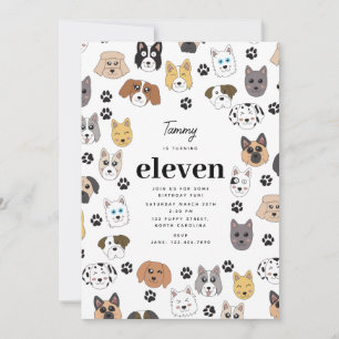 Colourful Cute Funny Dogs & Dog Paw Birthday Invitation