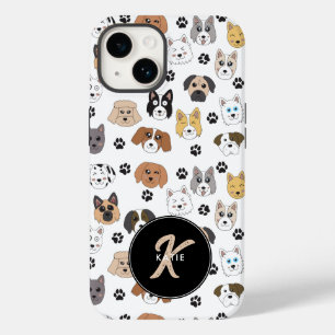 Colourful Cute Funny Dogs & Dog Paw Monogram Case-Mate iPhone 14 Case
