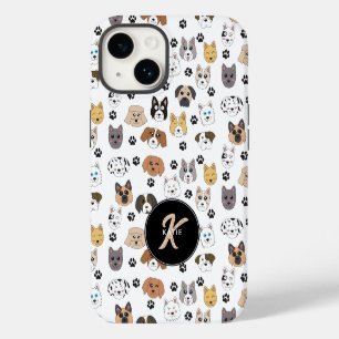 Colourful Cute Funny Dogs & Dog Paw Monogram iPhone 14 Case