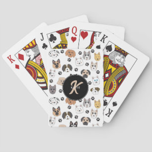 Colourful Cute Funny Dogs & Dog Paw Monogram Playing Cards