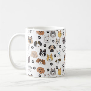 Colourful Cute Funny Dogs & Dog Paw Pattern Coffee Mug
