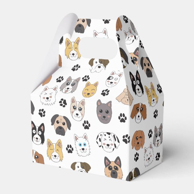 Colourful Cute Funny Dogs & Dog Paw Pattern Favour Box (Front Side)