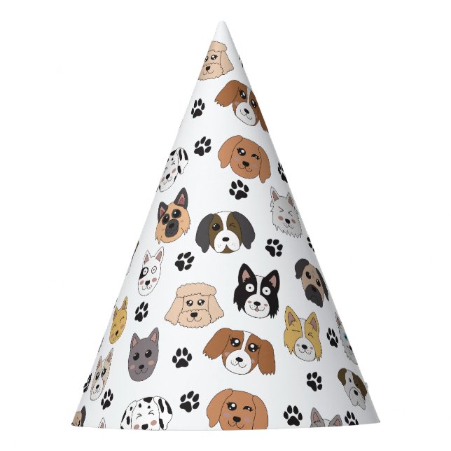 Colourful Cute Funny Dogs & Dog Paw Pattern Party Hat (Front)