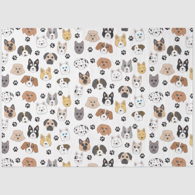 Colourful Cute Funny Dogs & Dog Paw Pattern Tissue Paper (Front)