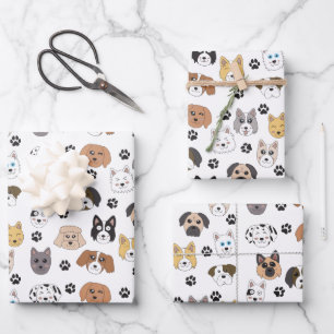 Colourful Cute Funny Dogs & Dog Paw Pattern Wrapping Paper Sheet