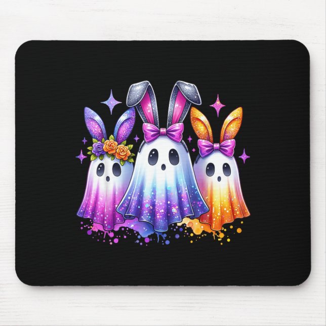 Colourful Cute Ghost Bunny Ears Soky Easter Rabbit Mouse Mat (Front)
