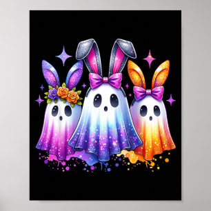 Colourful Cute Ghost Bunny Ears Soky Easter Rabbit Poster