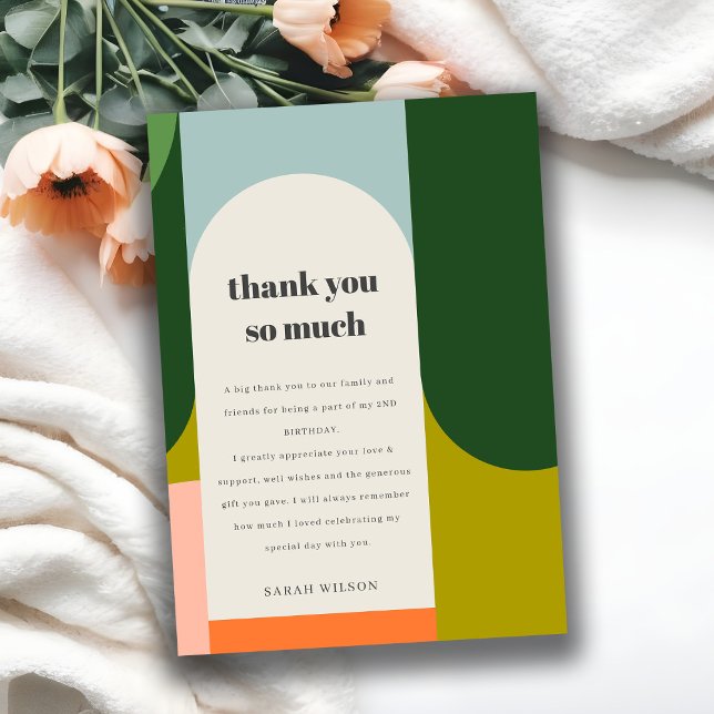 Colourful Cute Groovy Retro Arch Any Age Birthday Thank You Card (Creator Uploaded)