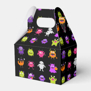 Colourful Cute Halloween Monsters on Black Favour Box