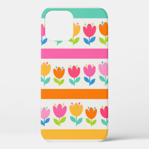 Colourful cute hand drawn tulips seamless pattern iPhone 12 case