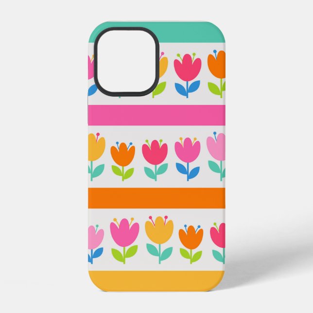Colourful cute hand drawn tulips seamless pattern  iPhone case (Back)