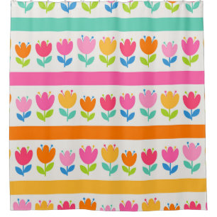 Colourful cute hand drawn tulips seamless pattern shower curtain