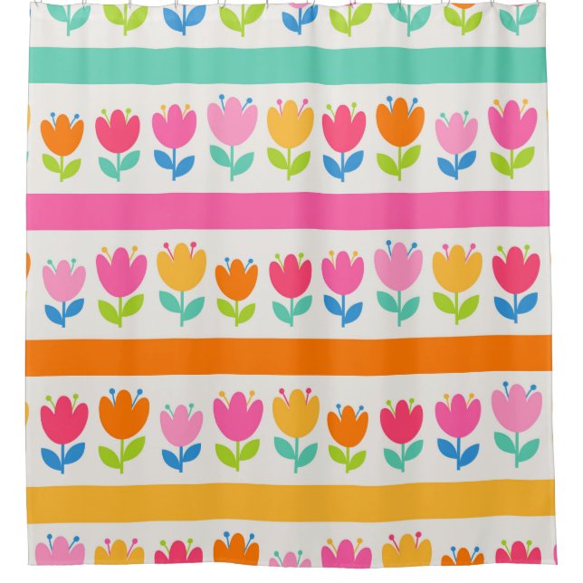 Colourful cute hand drawn tulips seamless pattern  shower curtain (Front)