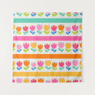 Colourful cute hand drawn tulips seamless pattern  tapestry
