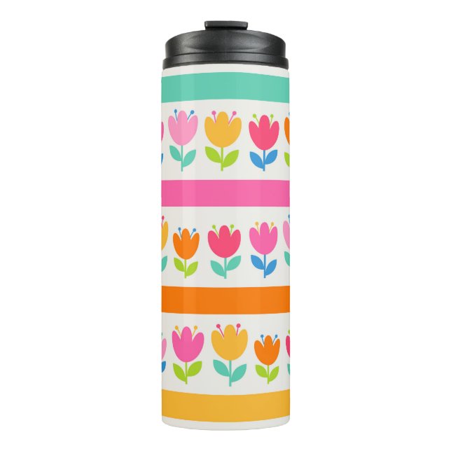 Colourful cute hand drawn tulips seamless pattern  thermal tumbler (Front)