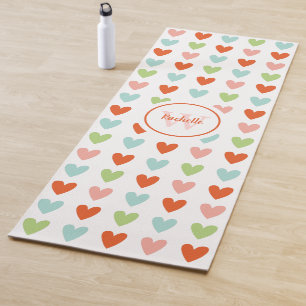 Colourful Cute Heart Monogram Meditation Yoga Mat