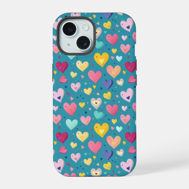 Colourful Cute Heart Pattern iPhone 15 Case (Back)