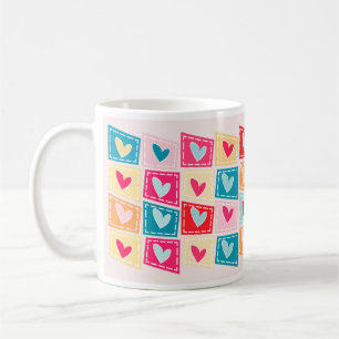 Colourful Cute Heart Pattern Valentines Day Coffee Mug
