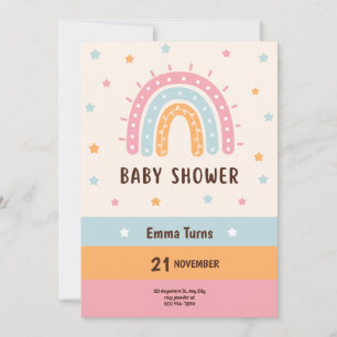 Colourful Cute Illustrated Boho Rainbow Baby Showe Save The Date