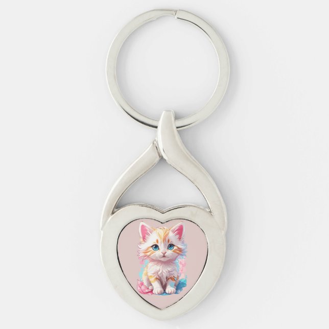 Colourful Cute Kawaii Kitten Key Ring (Front)