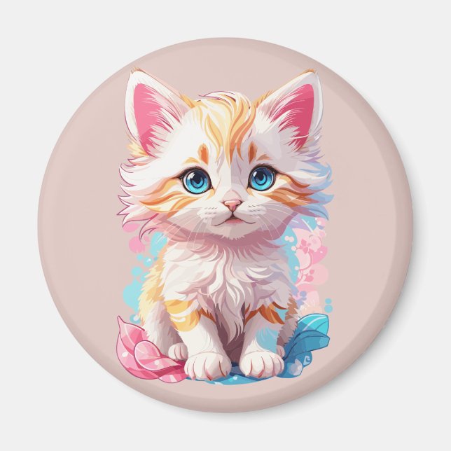 Colourful Cute Kawaii Kitten Magnet (Front)