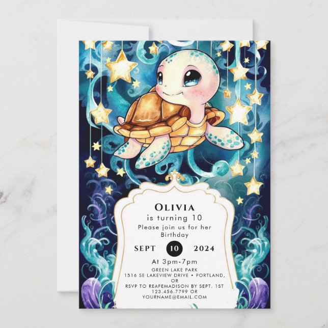 Colourful Cute Kids' Turtle Birthday Invitation (Front)