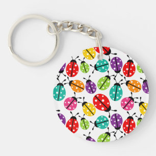 Colourful Cute Lady Bug Seamless Pattern Key Ring