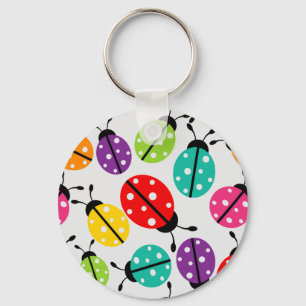 Colourful Cute Lady Bug Seamless Pattern Key Ring