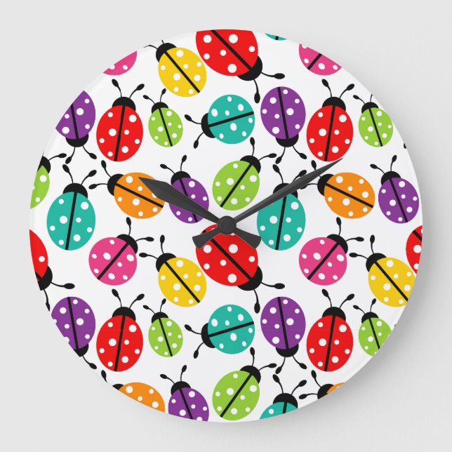 Colourful Cute Lady Bug Seamless Pattern Large Clock (Front)