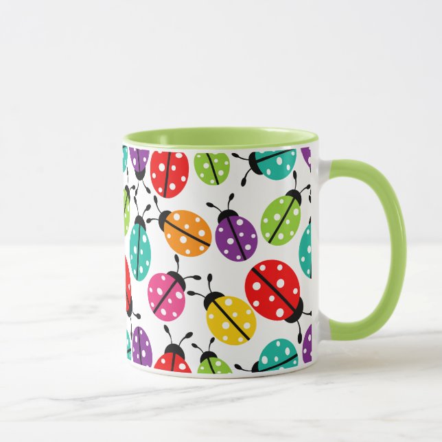 Colourful Cute Lady Bug Seamless Pattern Mug (Right)