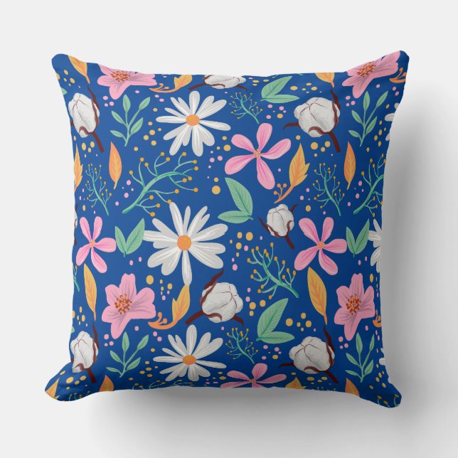 Colourful cute mixed flowers pattern cushion (Front)