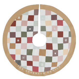Colourful Cute Monogram Pastel Chequerboard Brushed Polyester Tree Skirt