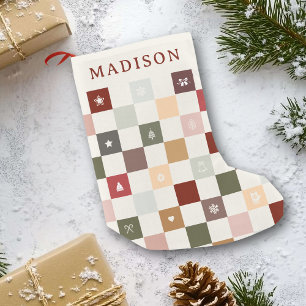 Colourful Cute Monogram Pastel Chequerboard  Small Christmas Stocking