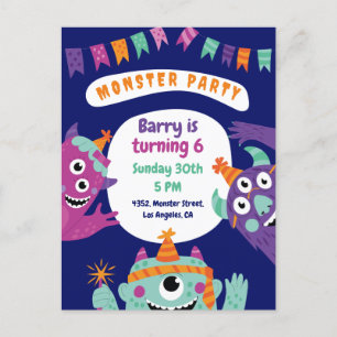 Colourful Cute Monsters Birthday Invitation Card