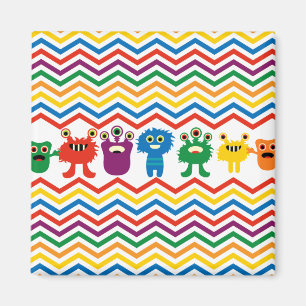 Colourful Cute Monsters Fun Chevron Striped Patter Magnet
