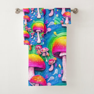 Colourful Cute Mushroom Seamless Pattern Bath Towel Set