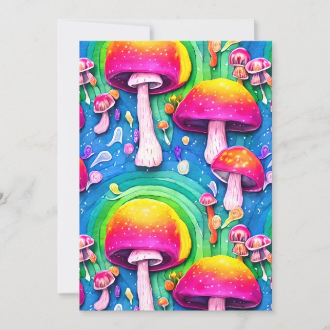 Colourful Cute Mushroom Seamless Pattern Holiday Card (Front)