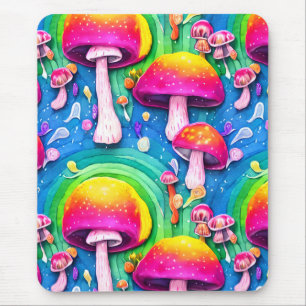 Colourful Cute Mushroom Seamless Pattern Mouse Mat