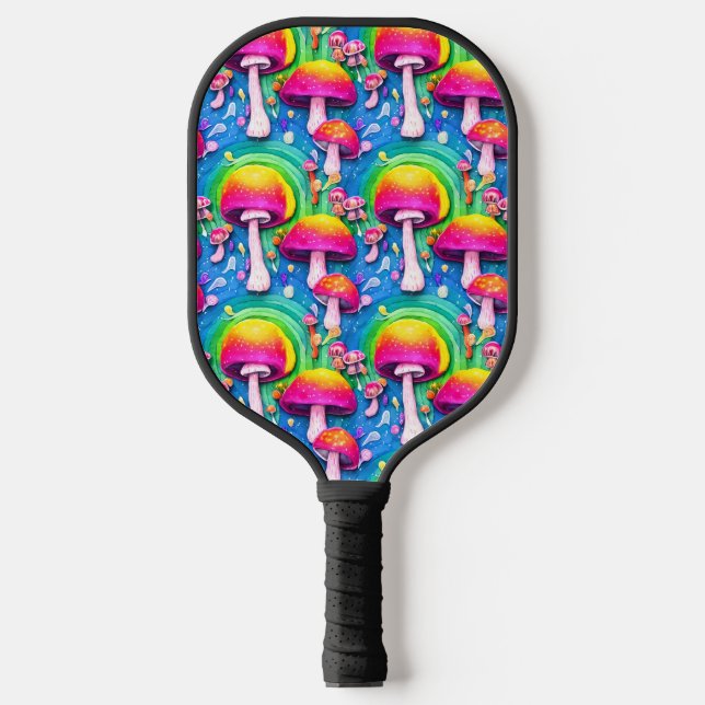 Colourful Cute Mushroom Seamless Pattern Pickleball Paddle (Front)