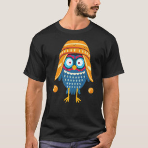 Colourful Cute Owl  Beanie Hat Earflaps T-Shirt