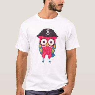 Colourful Cute Owl Funny Pirate Hat T-Shirt